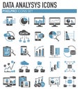 Data analysys grey blue icons set on white background for graphic and web design, Modern simple vector sign. Internet concept. Royalty Free Stock Photo