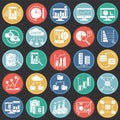 Data analysys icons set on color circles black background for graphic and web design, Modern simple vector sign. Internet concept.
