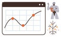 Data Analytics Automation with Robot Assistant and Line Graph Growth Trends Royalty Free Stock Photo