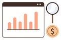 Data Analytics with Bar Graph, Magnifying Glass, and Currency Circle Icon for Business Insights Royalty Free Stock Photo