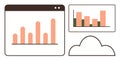 Data Analytics with Bar Graphs in Browser Window and Cloud Storage Illustration Royalty Free Stock Photo
