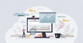 Data analytics with business information chart monitoring tiny person concept