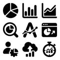Data analytics and business intelligence solid glyph icon set Royalty Free Stock Photo