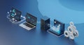 Data Analytics Business Intelligence Technology Workflow Server Gears Blue Isometric Royalty Free Stock Photo