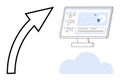 Data Analytics and Cloud Computing Concept with Computer Screen and Growth Arrow Royalty Free Stock Photo