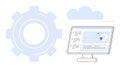 Data Analytics and Cloud Computing Concept with Gear Icon and Desktop Monitor Image Royalty Free Stock Photo