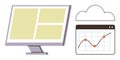 Data Analytics and Cloud Computing Concept with Graph and Desktop Monitor Royalty Free Stock Photo