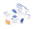 Data analytics cloud server flat isometric illustration concept Royalty Free Stock Photo