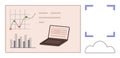 Data Analysis and Cloud Storage Concept Charts, Laptop, and Cloud Computing Elements Royalty Free Stock Photo