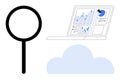 Data Analytics and Cloud Technology Concept with Graphs on Laptop Screen and Magnifying Glass Royalty Free Stock Photo