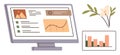 Data Analytics on Computer Monitor with Floral Element for Visualization and Growth Concepts Royalty Free Stock Photo
