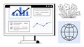 Data Analytics on Computer Screen with Growth Graph and Global Connectivity Elements Royalty Free Stock Photo