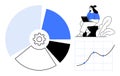 Data Analytics Concept with Pie Chart, Growth Graph, and Woman Using Laptop for Insights Royalty Free Stock Photo