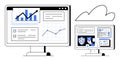 Data Analytics and Cybersecurity Dashboard with Graphs and Cloud Integration Royalty Free Stock Photo
