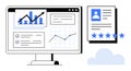 Data Analytics Dashboard with Charts and Customer Rating Profile Display on Computer Screen Royalty Free Stock Photo