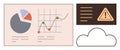 Data Analytics Dashboard with Charts, Warning Alert, and Cloud Storage Concept Royalty Free Stock Photo