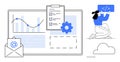 Data Analytics Dashboard with Code Development and Communication Elements Royalty Free Stock Photo