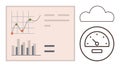 Data Analytics Dashboard with Graphs, Speedometer, and Cloud Connection for Performance Monitoring Royalty Free Stock Photo