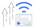 Data Analytics Dashboard with Growth Arrows and wireless Connectivity Symbol Royalty Free Stock Photo