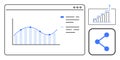 Data Analytics Dashboard with Line Graph, Bar Chart, and Sharing Icon Royalty Free Stock Photo