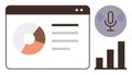 Data Analytics Dashboard with Microphone and Growth Chart for Podcasts and Reporting Royalty Free Stock Photo