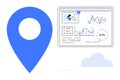 Data Analytics Dashboard Next to Blue Location Pointer for Monitoring Business Metrics Royalty Free Stock Photo