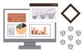 Data Analytics Dashboard with Shopping Cart Trends, Graphs, Pie Chart, and Blockchain Network Royalty Free Stock Photo