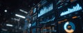 Data analytics dashboard technology background, futuristic digital chart screen interface in dark server room, modern finance Royalty Free Stock Photo