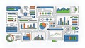 Data Analytics Dashboard UI Design, Charts and Graphs Vector Royalty Free Stock Photo
