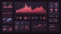 Data analytics dashboard vector, red accents, charts, graphs, key performance indicators Royalty Free Stock Photo