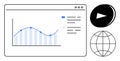 Data Analysis Interface with Line Chart, Globe, and Play Button Icon Elements Royalty Free Stock Photo
