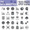 Data analytics glyph icon set, database symbols