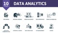 Data analytics outline set. Creative icons: data minig, machine learning, computer science, data integration, predictive Royalty Free Stock Photo