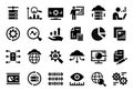 Data analytics icons. Server clouds, binary chart and cybersecurity, database computer storage, monitoring and optimization Royalty Free Stock Photo