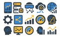 Data Analytics Icons Set Showing Charts, Server, VR Glasses, Cloud Computing and Human Mind Royalty Free Stock Photo