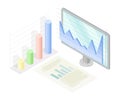 Data analytics information on computer screen isometric vector illustration Royalty Free Stock Photo