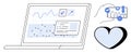 Data Analytics on Laptop with Progress Metrics and Consumer Behavior Insights Highlighting Heart Icon Royalty Free Stock Photo
