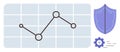 Data Analytics with Line Chart, Security Shield, and Performance Gear Symbol Royalty Free Stock Photo