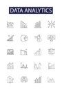 Data analytics line vector icons and signs. Analytics, Computing, Data-mining, Machine, Learning, Business, Intelligence Royalty Free Stock Photo