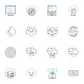 Data analytics linear icons set. Insights, Visualization, Patterns, Processing, Metrics, Optimization, Modelling line