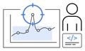 Data Analytics and Programming Concept with Chart, Target Symbol, and Developer Icon Royalty Free Stock Photo
