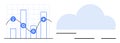 Data analytics represented by bar chart, trend line with icons, and abstract cloud for storage Royalty Free Stock Photo