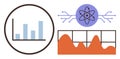 Data Analytics and Science Visualization with Graphs and Atomic Representation in Flat Design Royalty Free Stock Photo