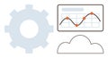 Data Analysis Concept with Gear, Cloud, and Line Graph on Grid Background Royalty Free Stock Photo