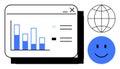 Data Analytics Interface with Bar Graphs, Globe Symbol, and happy Face Design Royalty Free Stock Photo
