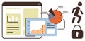 Data Analytics, User Activity Tracking, and Security Concept with Charts and Lock Symbol Royalty Free Stock Photo