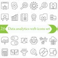 Data analytics web icons set in thin line design. Pack of database, big data process, ai, monitoring, traffic, hosting service,