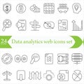 Data analytics web icons set in thin line design. Pack of database, big data process, ai, monitoring, traffic, hosting service,