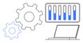 Data Analytics and Workflow Automation with Laptop, Gears, and Bar Graphs Royalty Free Stock Photo