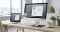 Data Analytics Workspace Computer, Laptop with Charts and Graphs Royalty Free Stock Photo